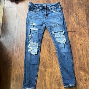 American Eagle Outfitters Dark Blue Distressed Skinny Jeans